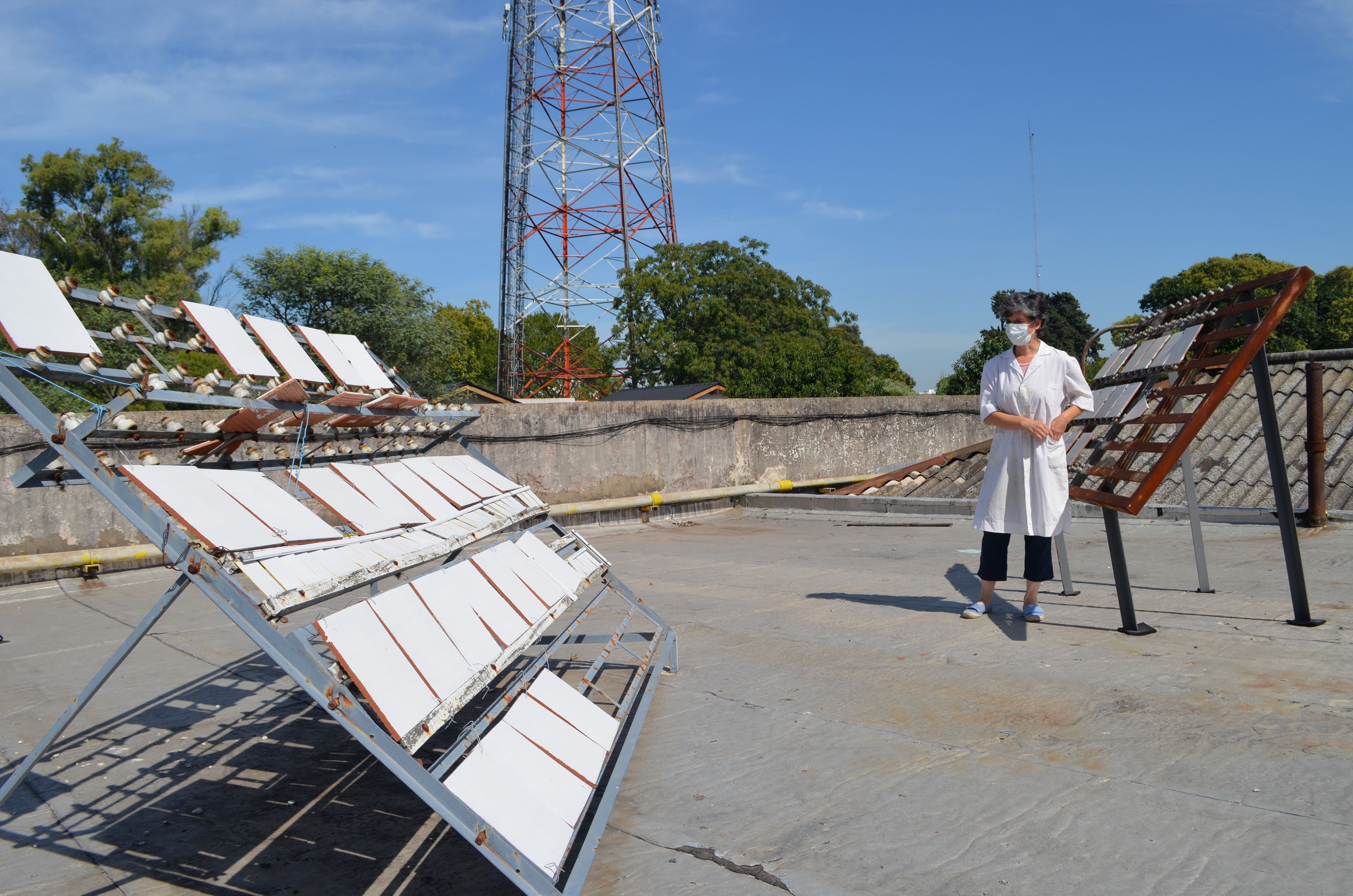 La Dra. Cecilia Deya en la terraza del CIDEPINT con panel